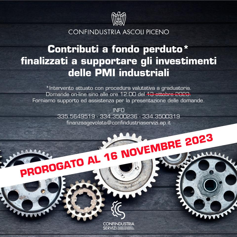 Contributi a fondo perduto per le PMI Industriali - Regione Marche - Scadenza: ore 12:00 del 16 novembre 2023